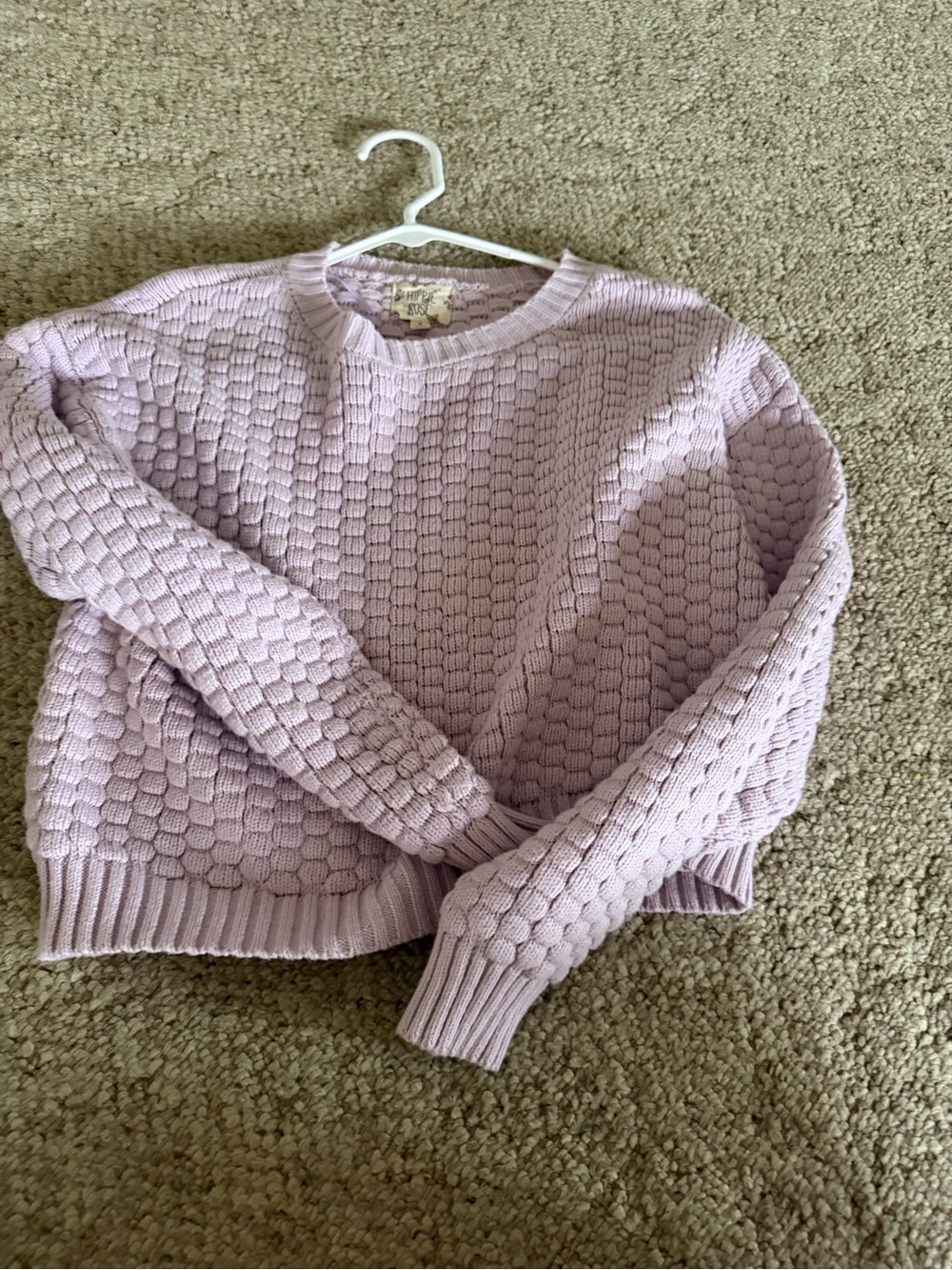 Lilac Textured Knit Cropped Womens Sweater